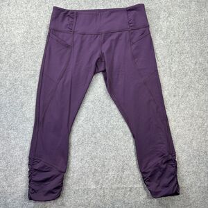 Lululemon Pants Womens 10 Purple Crop Leggings Ruched Hem Side Pockets Athletic